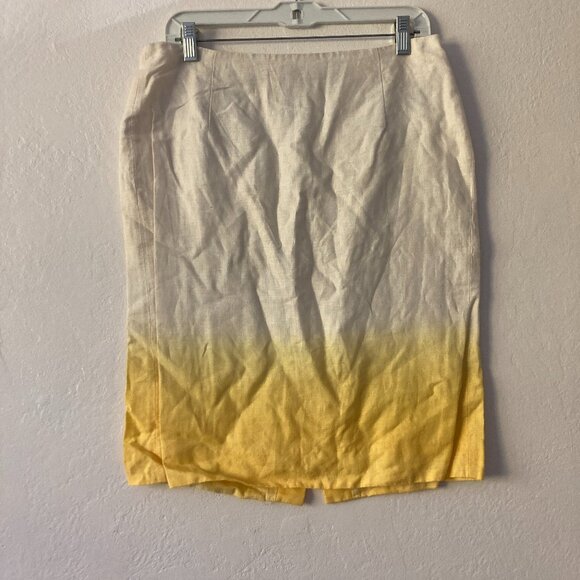 J Crew 100% Linen Pencil Skirt Yellow White Ombre Knee Length Office Summer 8 - Picture 1 of 12